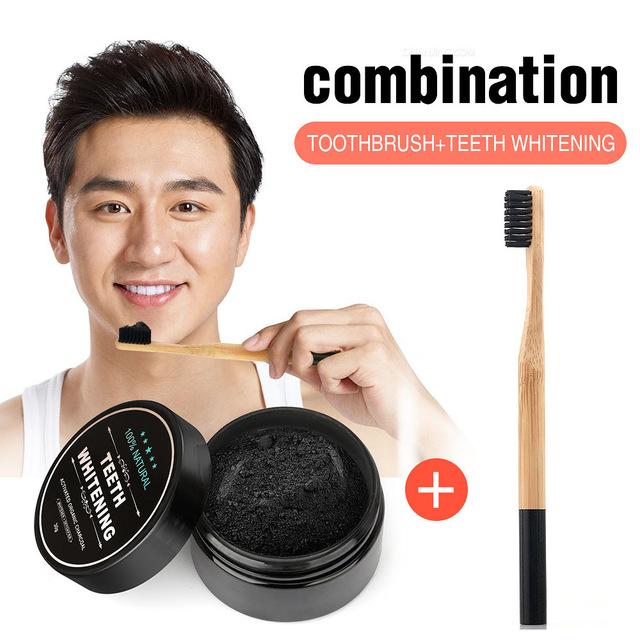 Activated Charcoal Teeth Whitening Set - Toothpaste, Tooth Powder & Toothbrush